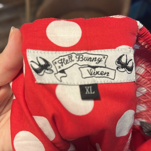 HELL BUNNY | Marian Red and White Polka Dot Halter Flare Vixen Pinup Party Dress - Picture 5 of 6